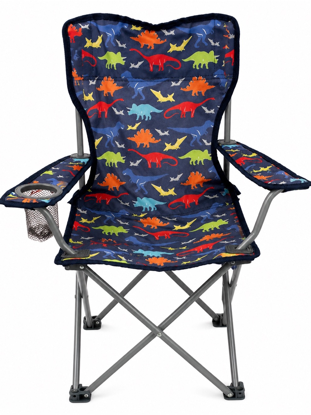 Kids Folding Camp Chairs with Fun Dinosaur Print - Navy